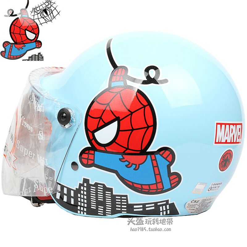。台湾EVO蜘蛛侠人红色电动摩托车儿童头盔安全帽宝宝小孩保暖冬