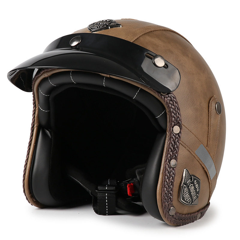 【全球精选】VGV摩托车头盔3C认证复古电动车头盔跨境皮帽复古风