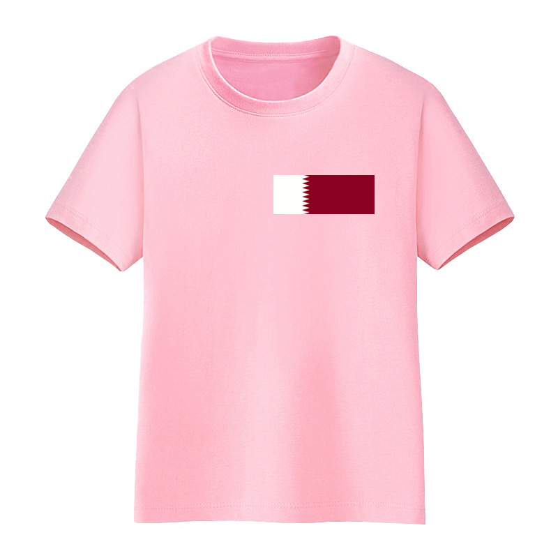 纯棉小学生可以定做男女儿童短袖T恤卡塔尔国旗衣服表演活动半袖