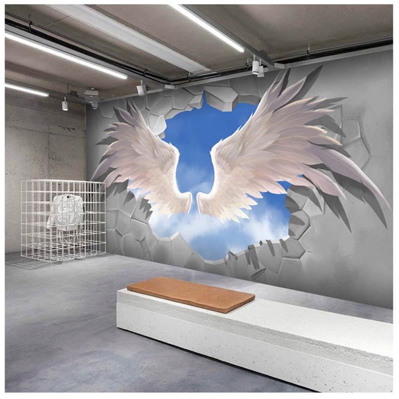 北欧风墙纸壁画天使的翅膀网红科技馆背景墙布酒吧网咖奶茶店壁纸