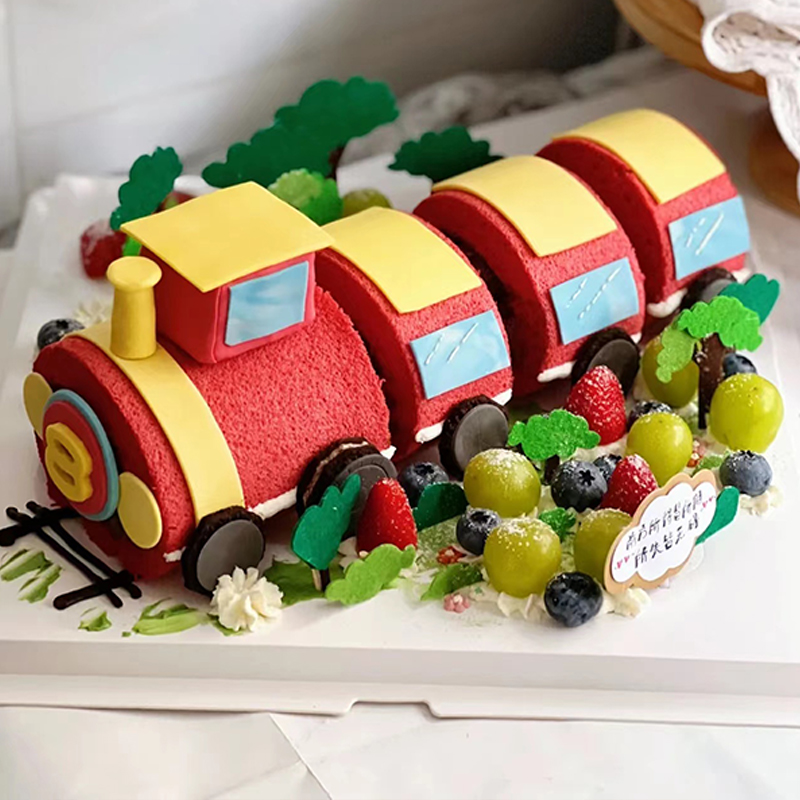 卡通翻糖蒸汽小火车蛋糕装饰户外派对甜品迷你车头儿童生日插件