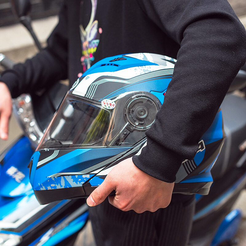 野马摩托车头盔男女双镜揭面盔四季半全覆式电动国标安全帽3C认证