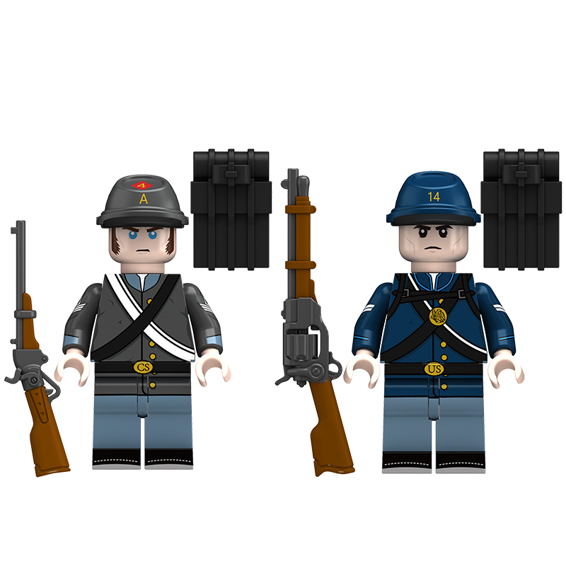 兼容乐高美国南北战争步兵团士兵军事武器拼装积木人仔玩具N401