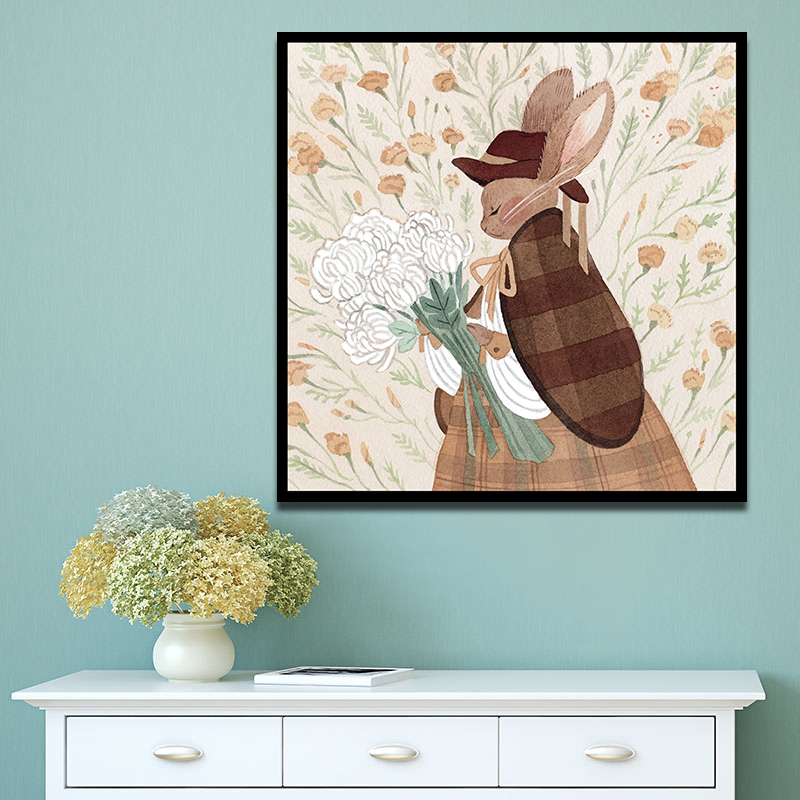 唯美创意填色diy数字油画兔子动物ins插画手工涂鸦丙烯卧室装饰画