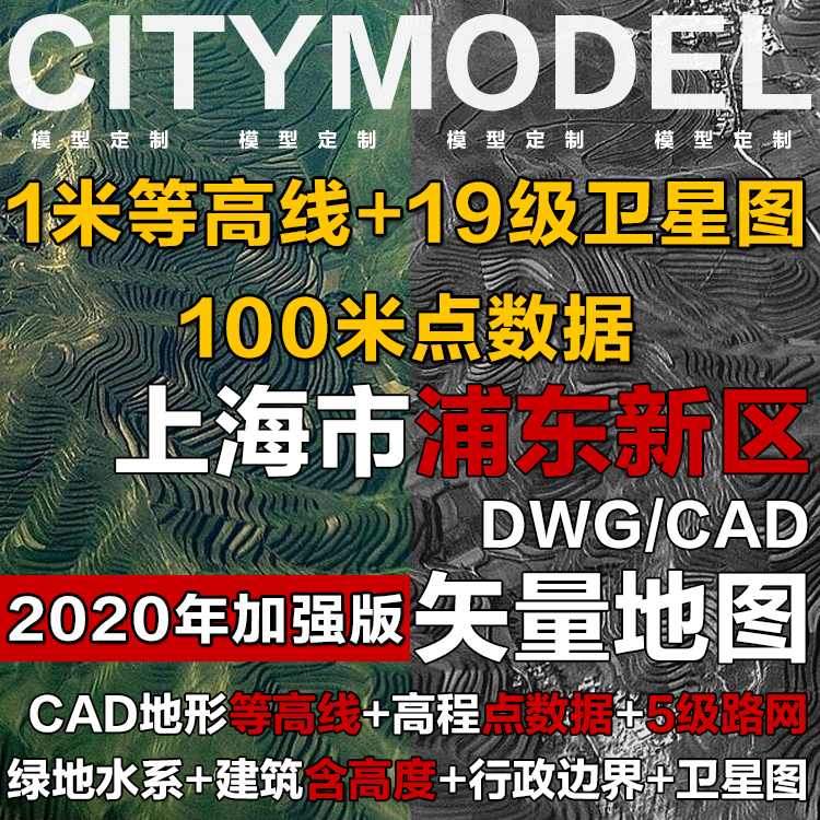 Z36上海市浦东新区城市CAD地图地形等高线区建筑路网水系规划设计