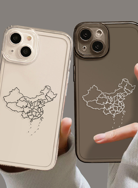 中国地图手机壳适用苹果14pro透明15套iphone13简约12mini地理11promax新款x小众8plus全包镜头xr防摔xs硅胶7