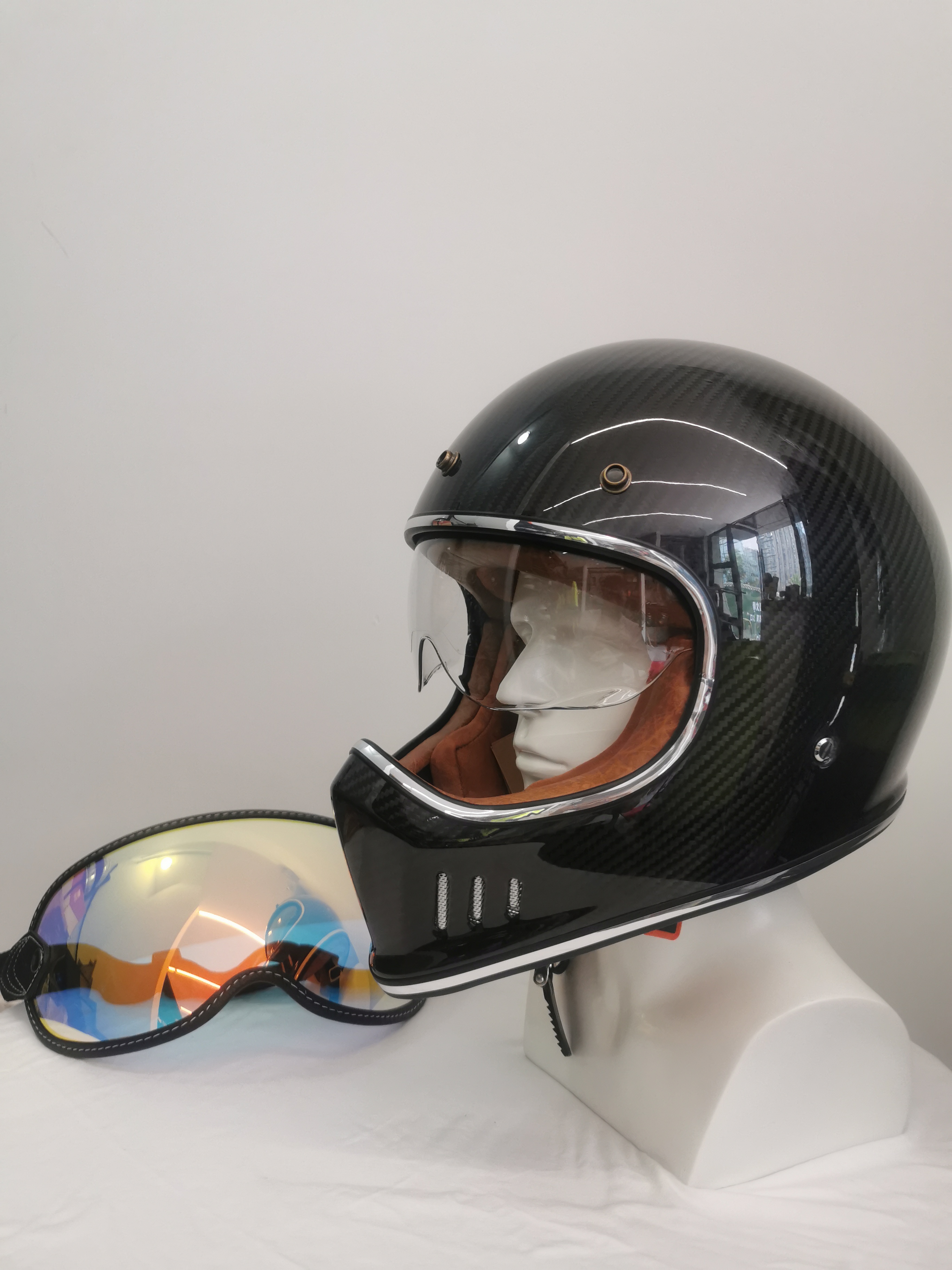 摩托车全盔3C认证Dot碳纤维头盔复古机车男女越野拉力盔四季通勤