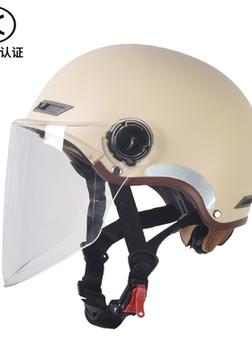 新款A类新国标3C认证四季双镜片半盔电动摩托车头盔男女围脖冬护