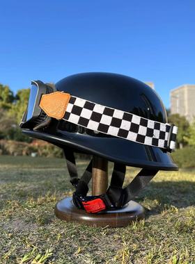 复古摩托车头盔男女士四季通用大头围号码夏季瓢盔安全帽半盔