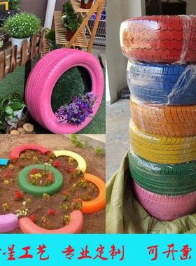 废旧轮胎工艺品改造幼儿园装饰轮胎卡通造型汽车花盆种花轮胎创意