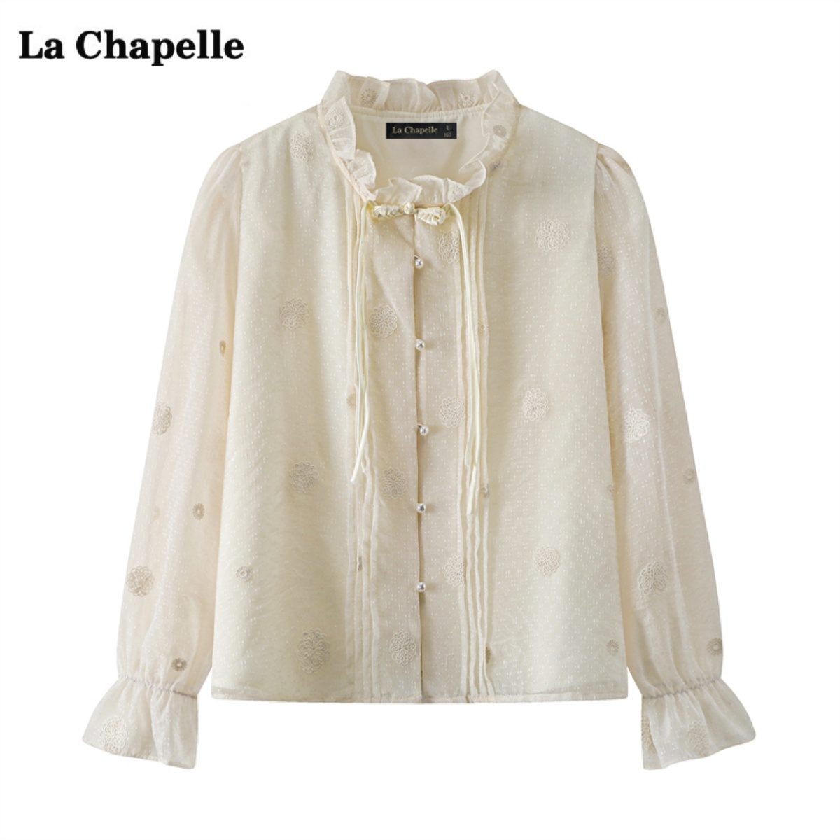 拉夏贝尔/La Chapelle新中式盘扣衬衫女春季新款气质刺绣长袖上衣