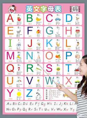 儿童26个英语英文字母表墙贴挂图小学二十六个abcd大小写扫码发音