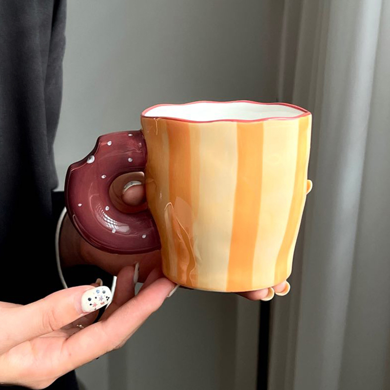 ChubbyCat 丹麦手捏甜甜圈马克杯复古可爱手绘陶瓷水杯生日礼物