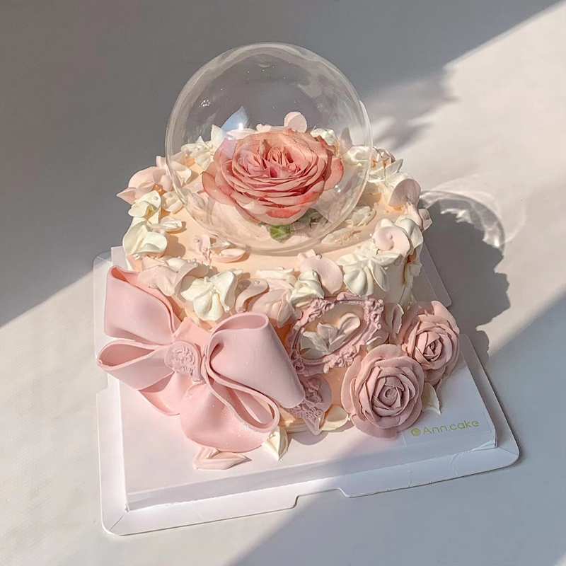 520情人节蛋糕装饰玫瑰山茶花透明玻璃罩 蝴蝶结相框女神头像模具