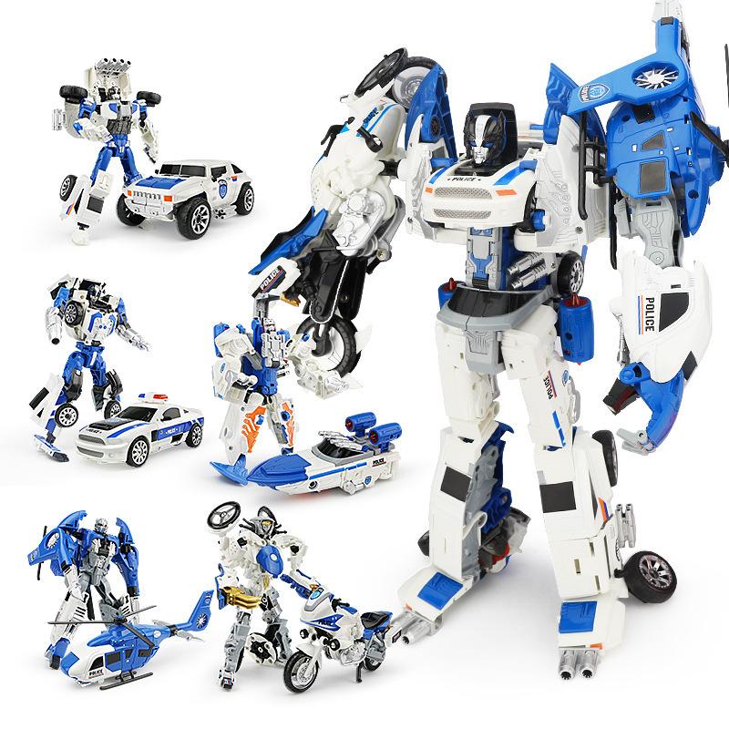 玩具机器人变形男孩汽车合金金刚儿童合体模型警车摩托合一正版五