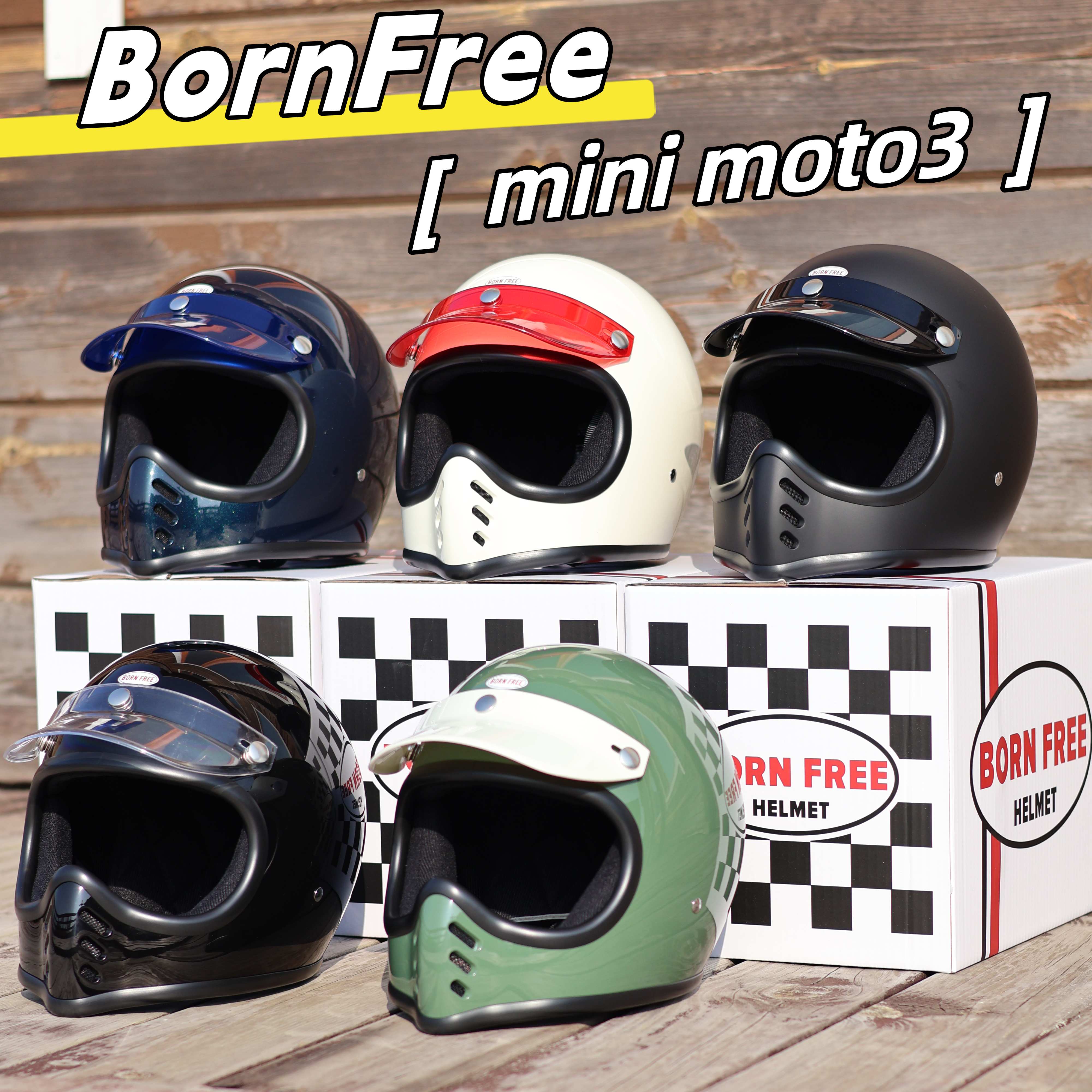 Bornfree山车帽 mini moto3小盔体复古全盔幼兽哈雷印第安vespa