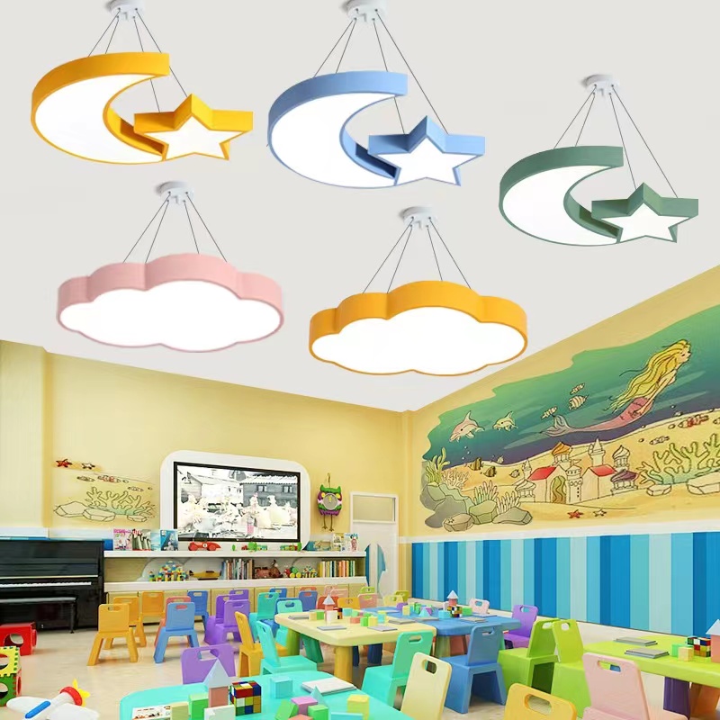 幼儿园大厅云朵吊灯学校走廊培训机构格栅教室灯白云吸灯造型灯具