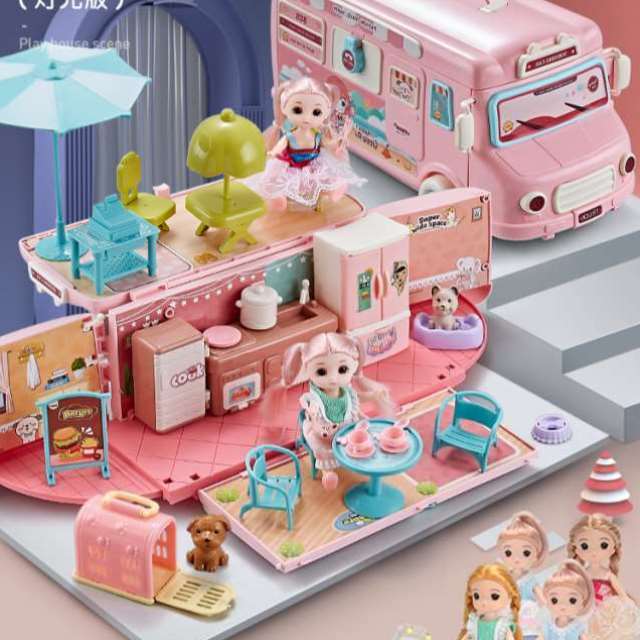 玩具屋豪华益智房车养成模型巴士洋娃娃儿童拼装女孩旅行汽车礼物