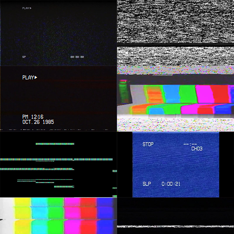 视频素材-复古VHS电视信号损坏蓝屏过渡叠加雪花噪点效果包素材