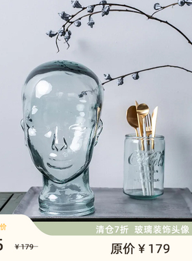 【特价清仓】西班牙手工玻璃透明人头像桌面摆件复古装饰品耳机架