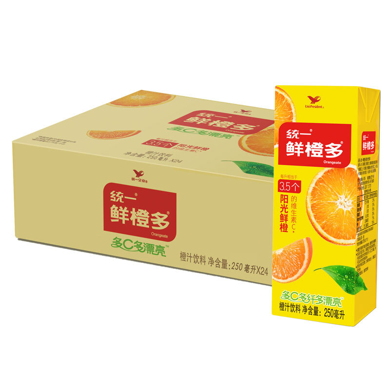 统一 鲜橙多 250ml*24盒/箱 整箱装 橙汁饮料 （新老包装随机发货