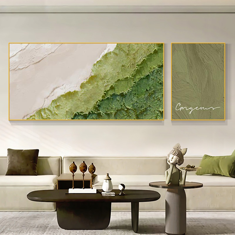 奶油风肌理画客厅装饰画高级感沙发背景墙挂画绿色抽象大幅墙壁画