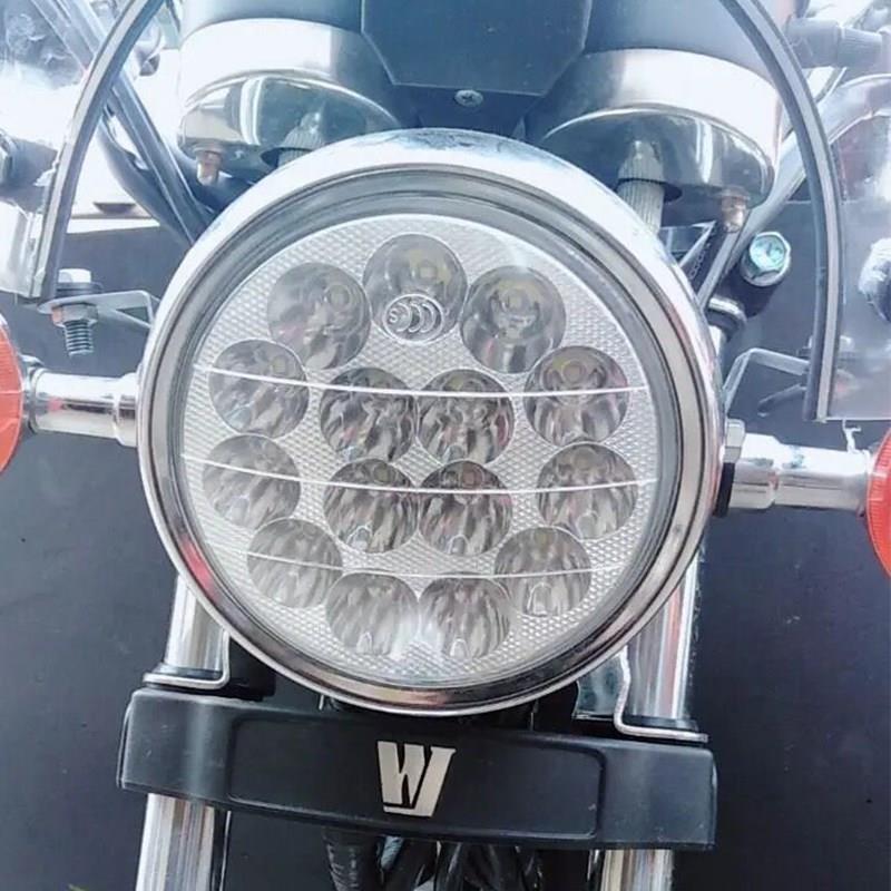 摩托车电动三轮车太子125LED圆内置前大灯改装超亮强光远近光灯