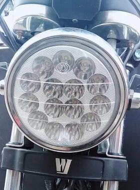 摩托车电动三轮车太子125LED圆内置前大灯改装超亮强光远近光灯