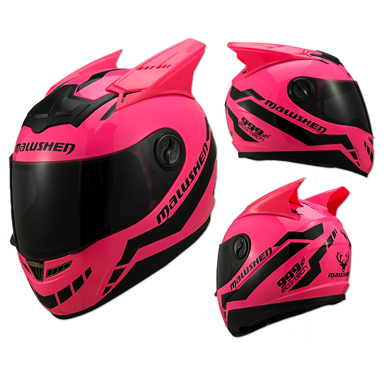 高档个性酷摩托车头盔全盔男女四季3C证安全帽机车赛车全覆式粉色
