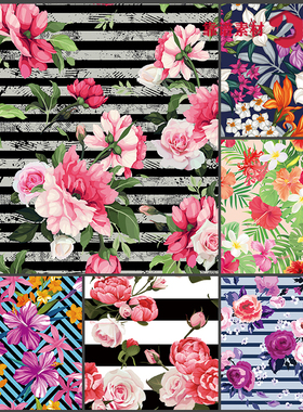 热带雨林夏季植物鲜花朵花卉服装墙纸家居印花图案矢量设计素材