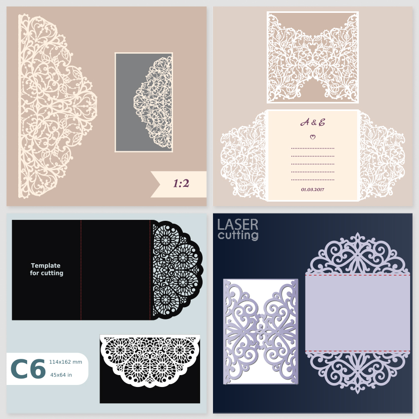 欧式简约蕾丝花纹边框结婚礼盒包装EPS矢量设计素材