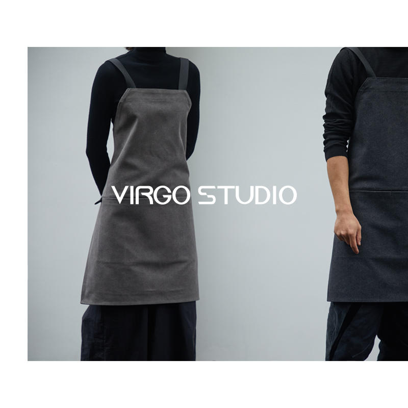 Virgo 简约内嵌式口袋设计双肩交叉牛仔围裙帆布围裙定制logo