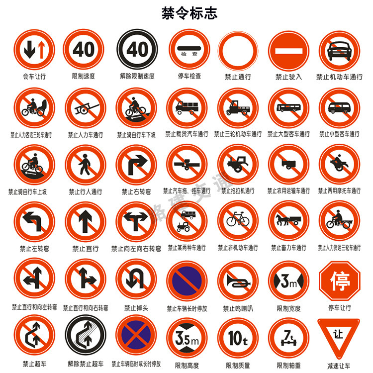 禁令标志禁止通行左转停车让行标识 限制速度路牌圆形铝板标牌