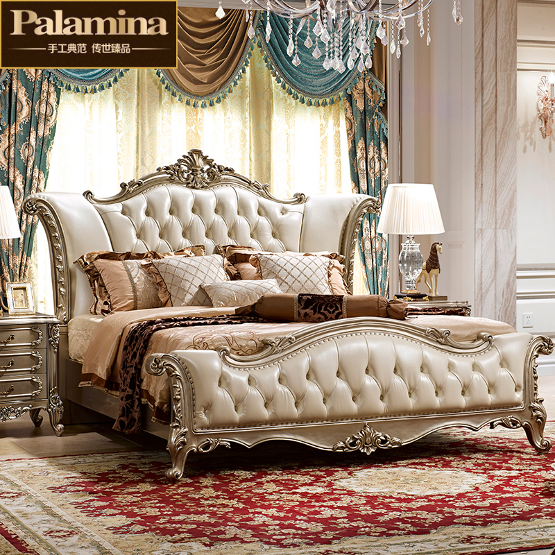 欧式实木床1.8米双人床美式真皮婚床法式宫廷豪华雕花主卧床奢华