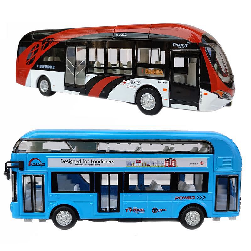 儿童玩具小汽车合金金属仿真双层旅游大巴士公交车模型声光回力车