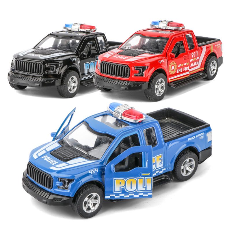 仿真回力合金皮卡警车警察巡逻车模型六一儿童节玩具生日礼物