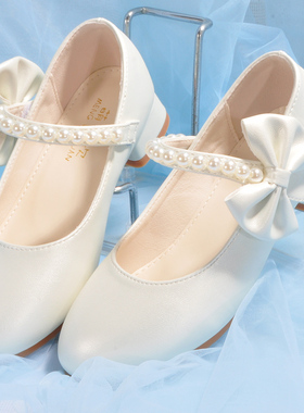 白色皮鞋女童公主鞋小学生礼服合唱演出鞋软底春秋儿童高跟女鞋子