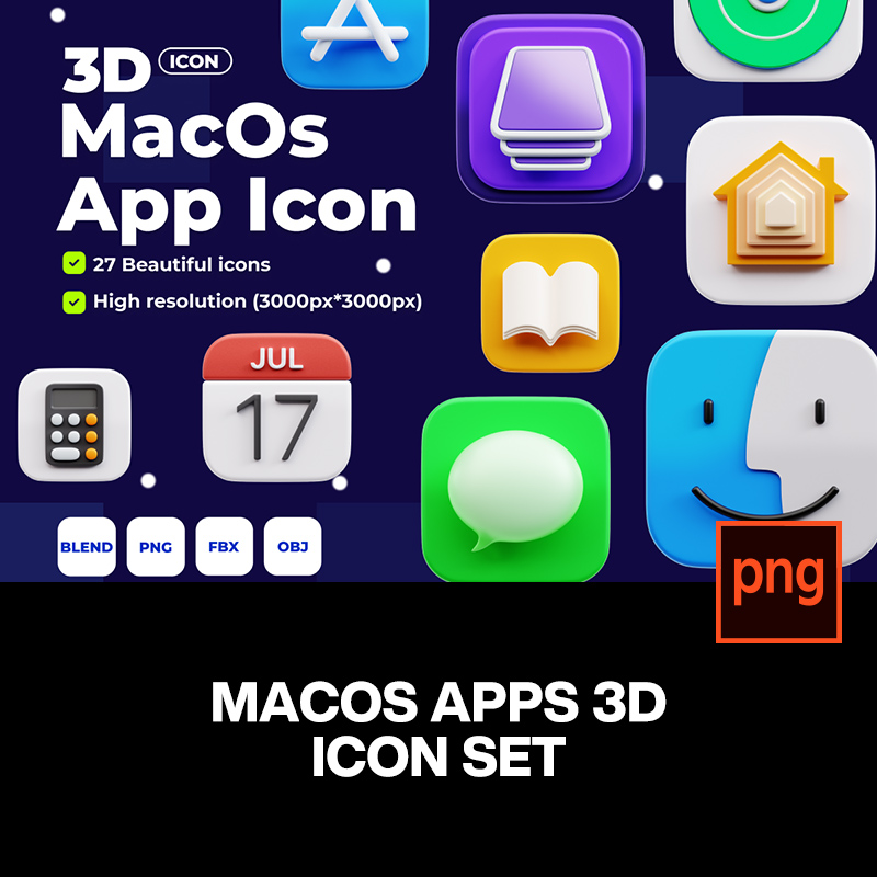 27款3D立体卡通苹果MacOs系统App应用icon图标png免抠图片素材