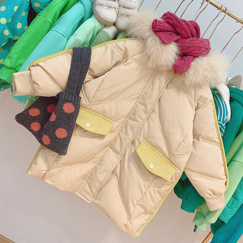 女童2019冬季新款棉衣女宝宝韩版中长款羽绒服儿童加厚大毛领外套