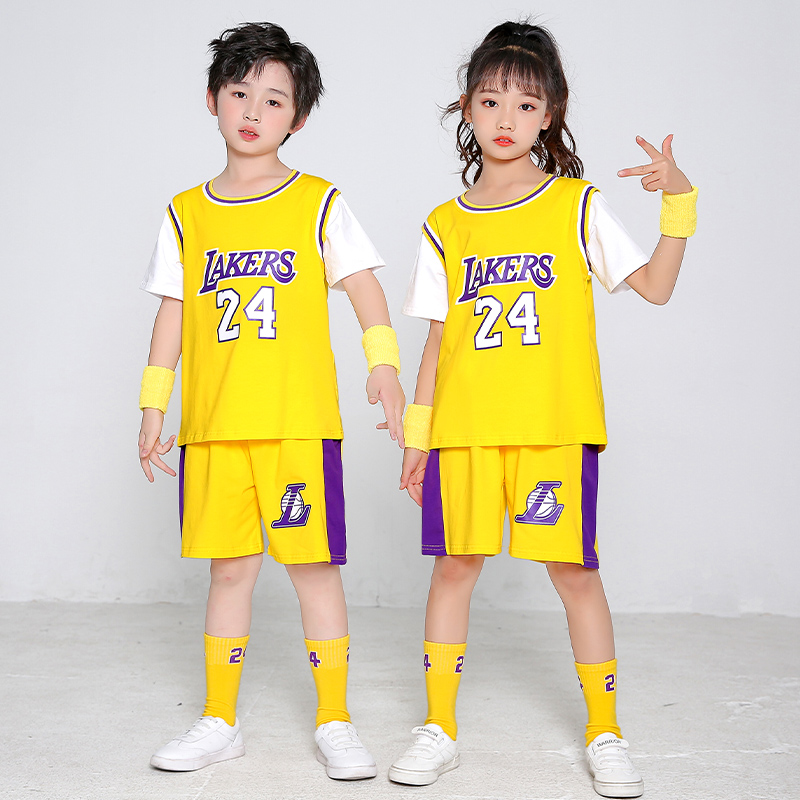 儿童篮球服夏季纯棉薄款假两件幼儿园小学生女童运动男童短袖套装