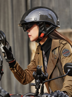 新GXT碳纤维头盔男女士摩托车半盔四季太子盔复古电动车安全帽瓢