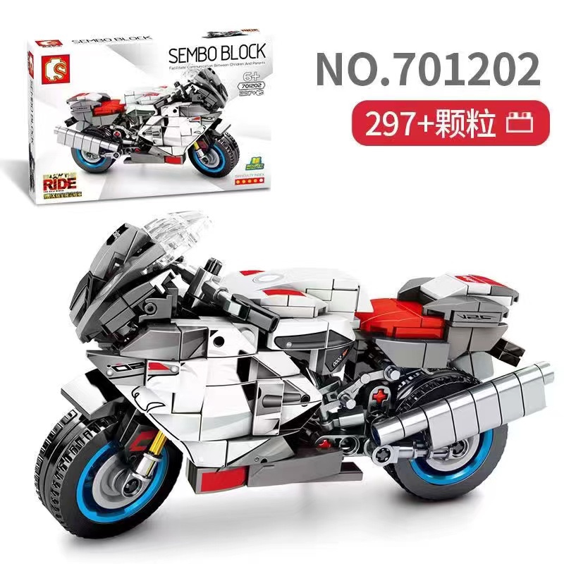 中国积木摩托车机车系列汽车小颗粒模型拼装组男孩子益智儿童玩具