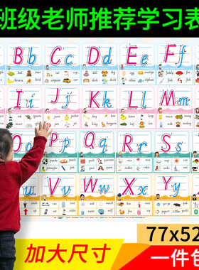 英文字母表挂图墙贴26个大小写英语字母表教具小学语数外学习套装