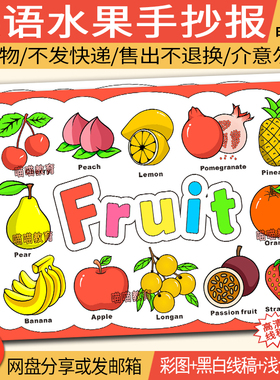英语水果手抄报电子版模板英文水果儿童画fruit手抄报线稿