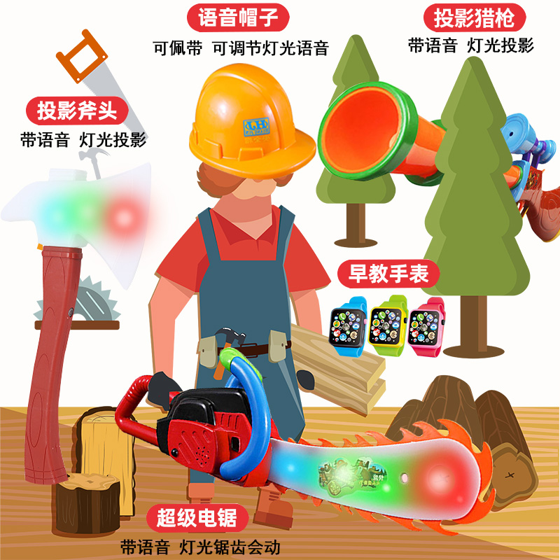 光头强电锯玩具套装熊出没伐木锯儿童的砍树锯子电动熊大熊二工具