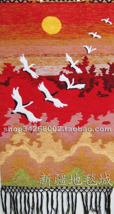 新疆艺术编织挂毯装饰画 金秋天鹅拥抱 客厅壁挂壁毯壁画背景墙布