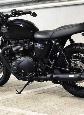 新款新品凯旋摩托车复古T120 改装VH双出尾段排气管电镀 黑色