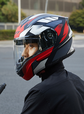 新款gxt摩托车揭面盔头盔冬季保暖男机车双镜片特大码65-66可戴