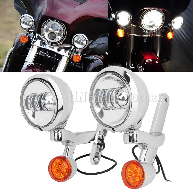 适用于哈雷大滑翔路王摩托车LED雾灯改装4.5寸辅助侧灯边射灯支架