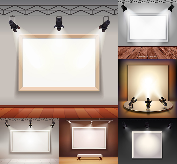 射灯投射效果AI矢量素材 空白墙画广告画框灯光照射背景 设计素材